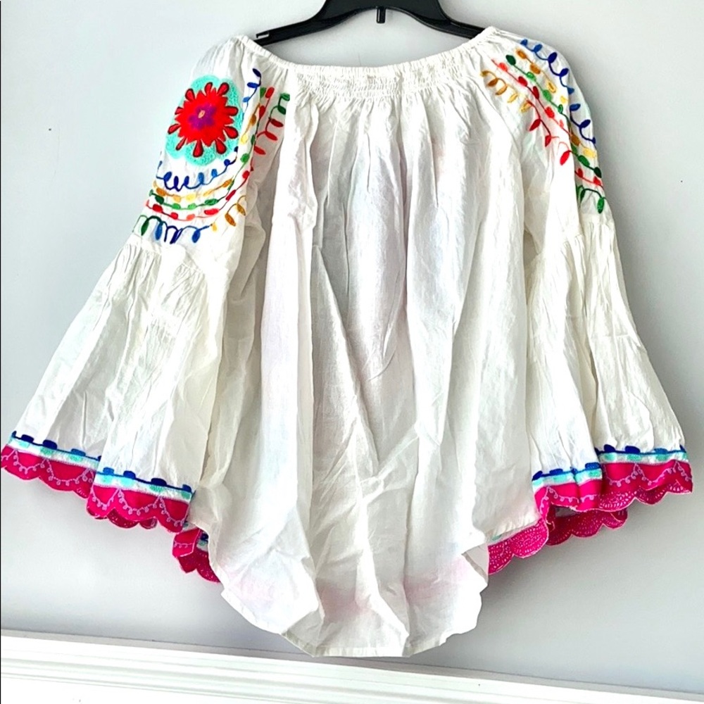 🌺Boho Handmade White Cotton Embroidered Top Sz S/M Quarter Flutter Bell Sleeve - Picture 10 of 10